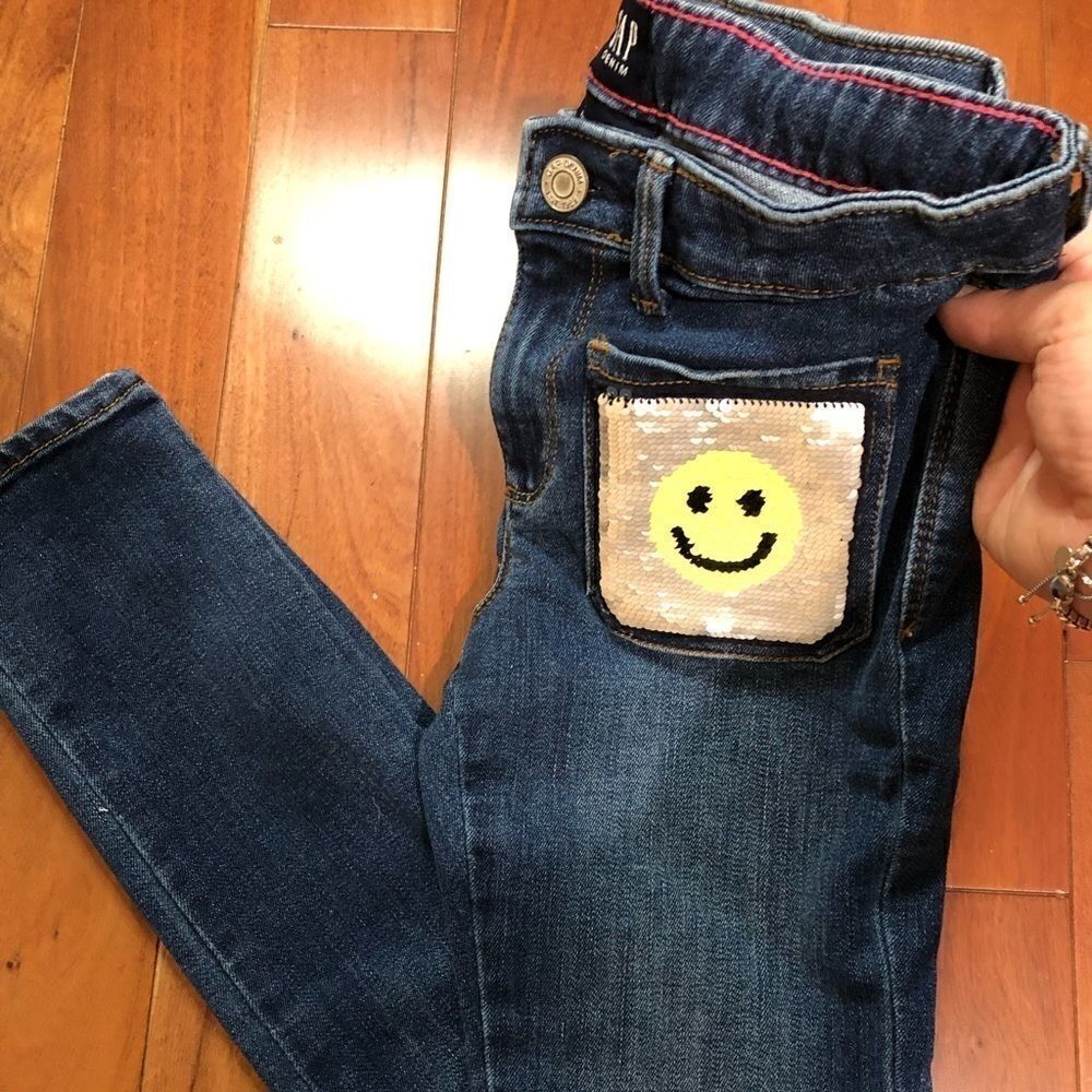 Gap Girls Denim Hi/Bye Flip Sequin Front Pockets Skinny Jean - Picture 7 of 15
